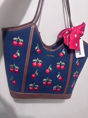 Steve Madden Navy Tote with Red Cherry Embroidery Bag
